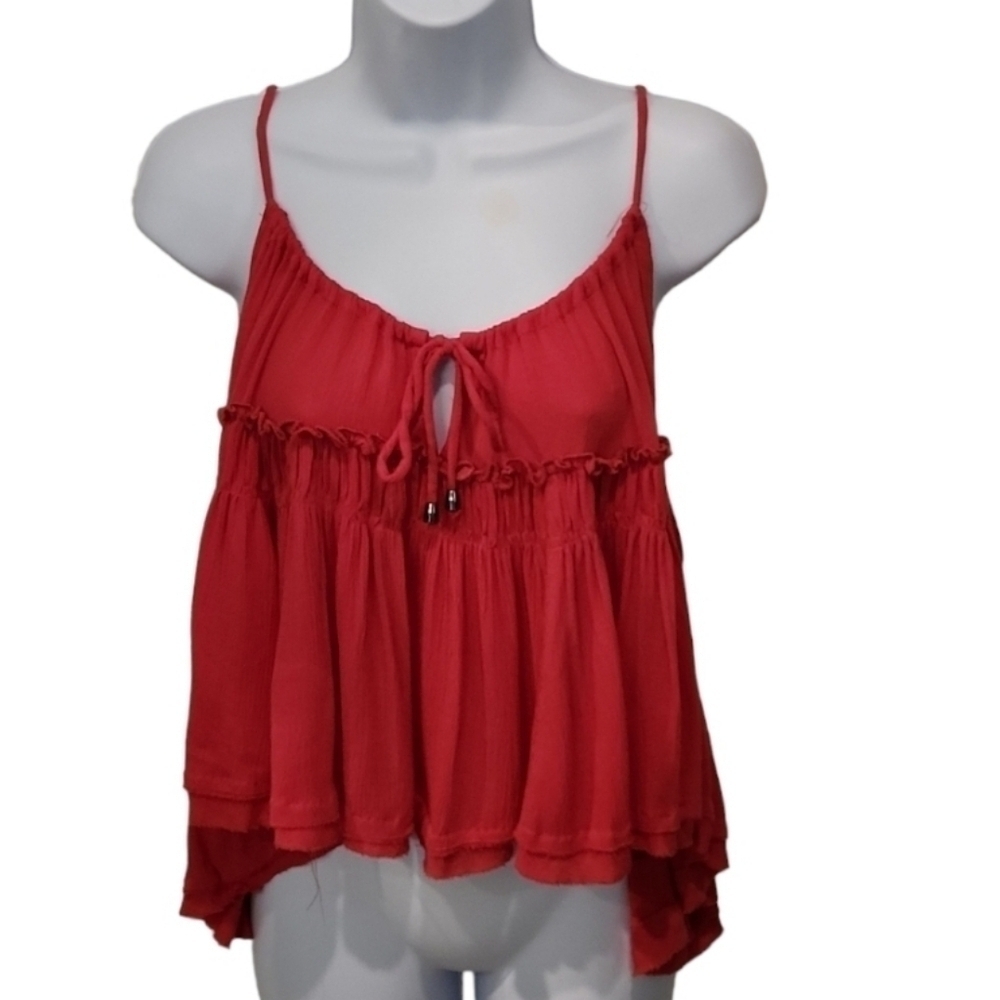 Crepe Keyhole Tiered Tank Top
